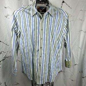 Robert Graham Button-Up Shirt Stripe Pattern with Contrasting Cuffs Long Sleeve
